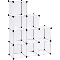 SONGMICS Armario Modular de Plástico PP- Estantería- Organizador para Ropa con 9 Cubos- 93 x 31 x 123 cm LPC115S